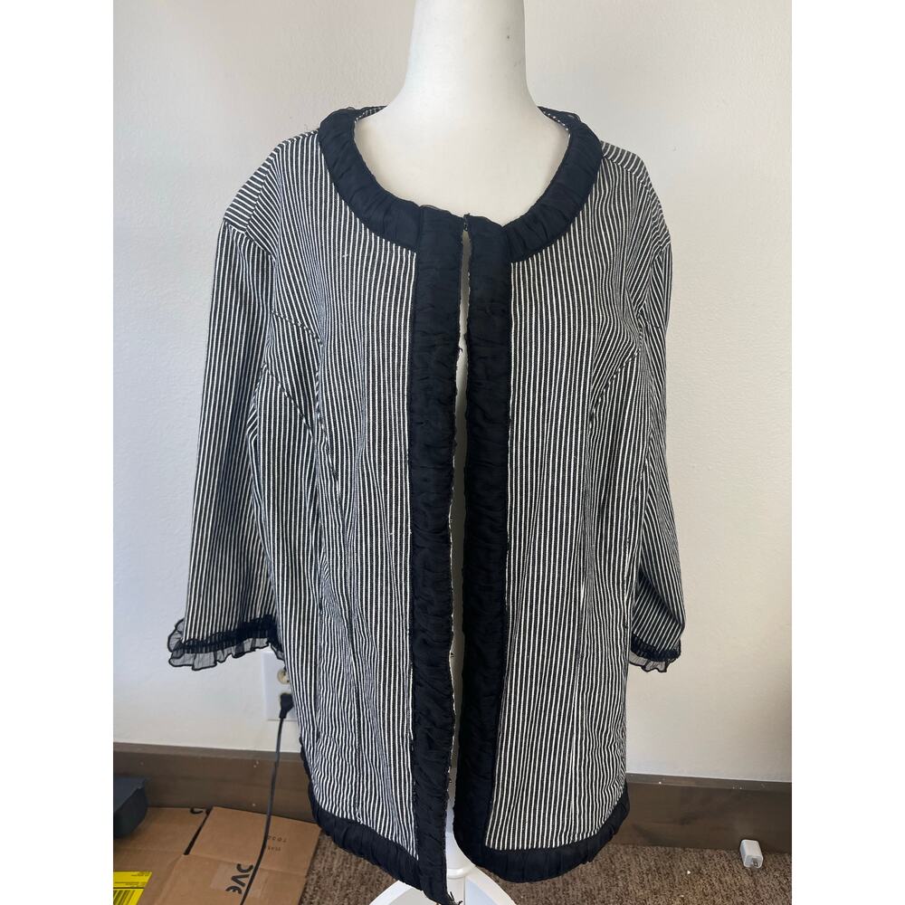VTG AMI Blazer Jacket Black White Striped Ruffle 3/4 Sleeve Vintage Women's 1X